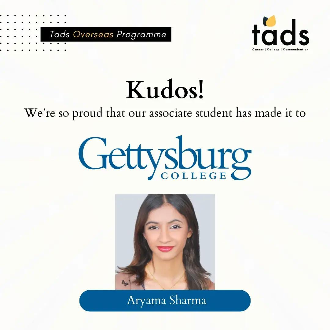 Aryama admitted to Gettysburg College