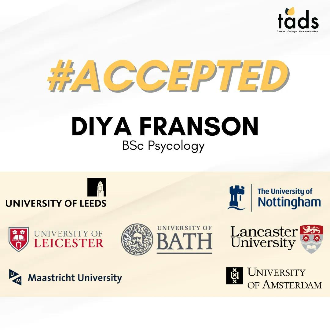 Diya Franson admitted to University of Amsterdam