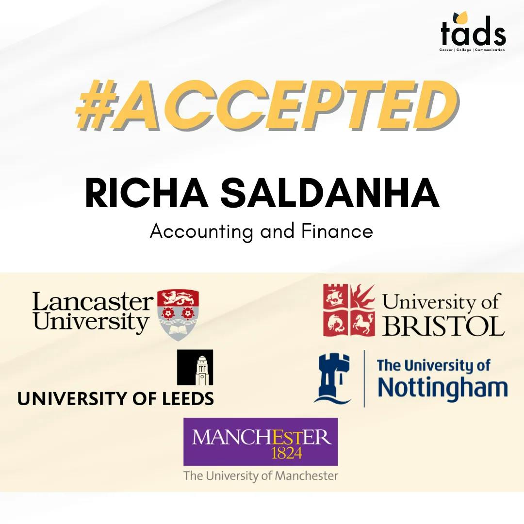 Richa Saldanha admitted to University of Leeds